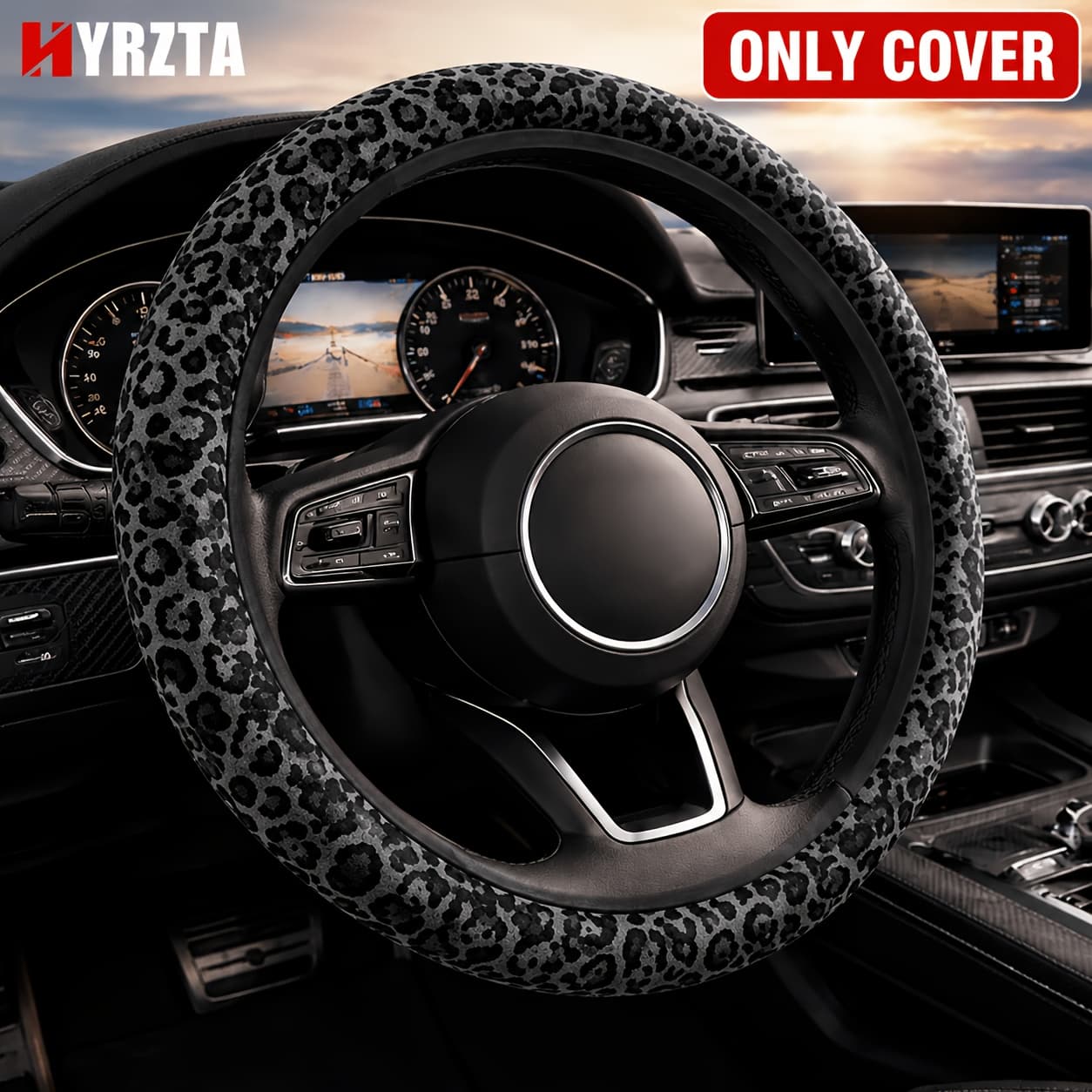 TEMU 1pc Leopard Print Steering Wheel Cover, Soft Plush Grip, Anti-slip And Wear-resistant, Universal Fit -15 Inch, Interior Accessory For Women, (suitable For 15pcs Usage )