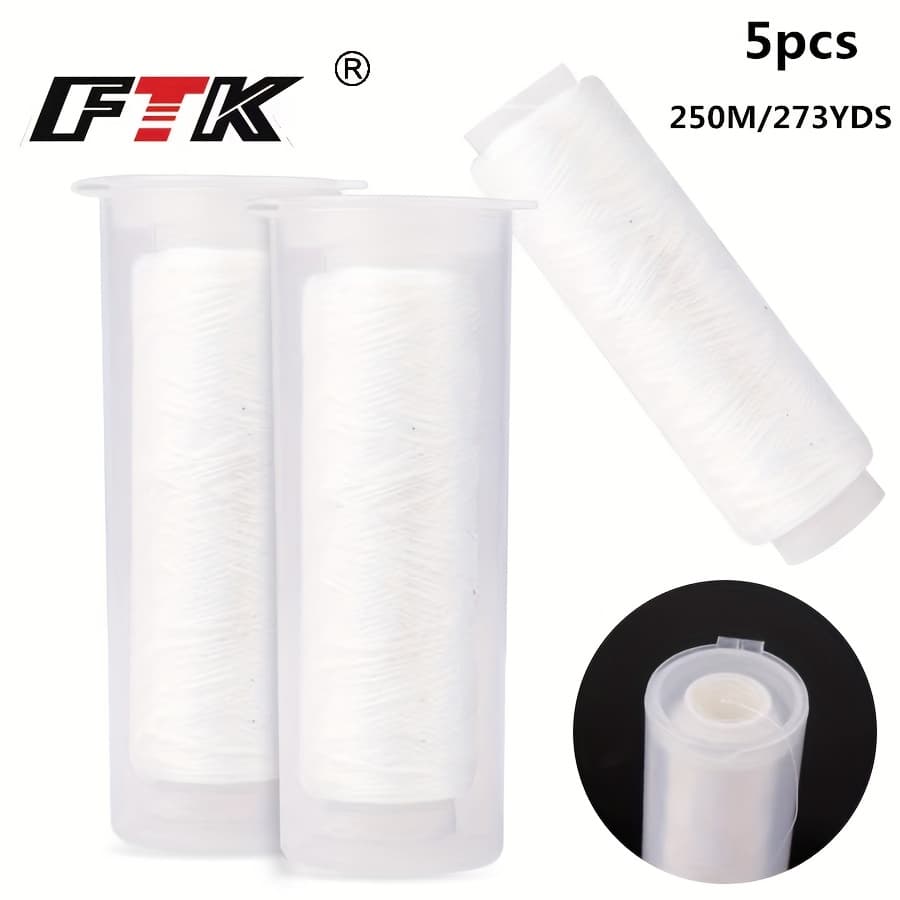 TEMU Ftk 5pcs 250m High Tensile Bait Elastic Thread 0.2mm Sea Invisible Fishing Line Easy Binding Bait Line