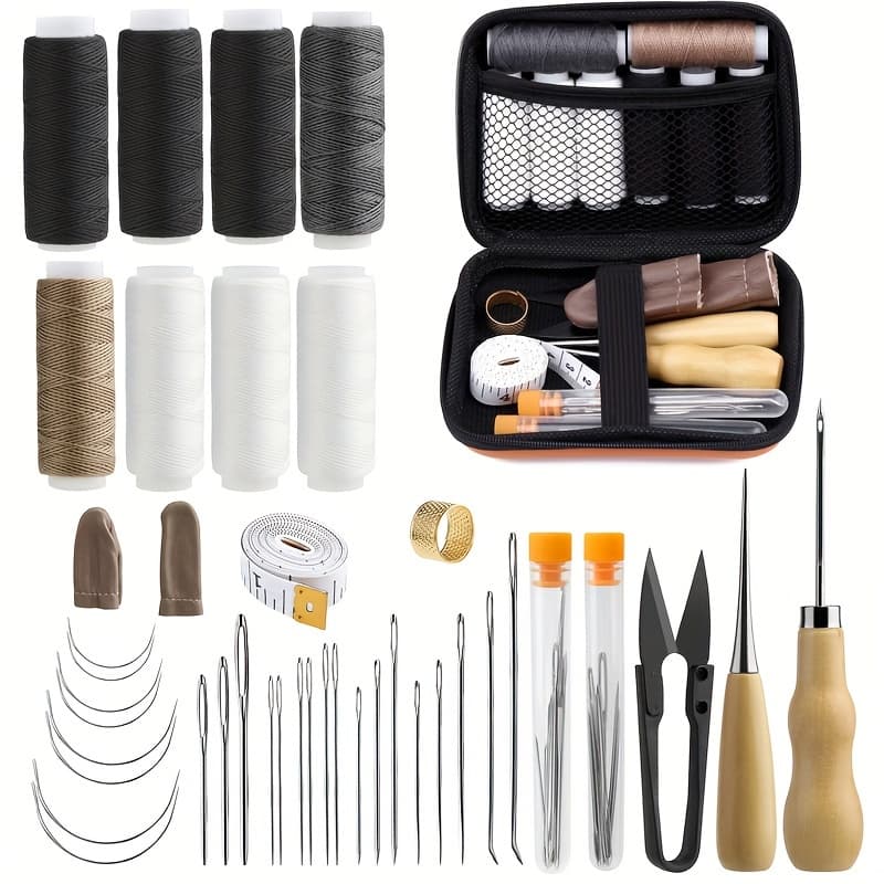 TEMU Leather Sewing Kit, Leather Sewing Upholstery Repair Kit With Large-eye Stitching Needles, 8 Upholstery Thread, Leather Stitching Kit For Carpet Canvas Sewing Repair