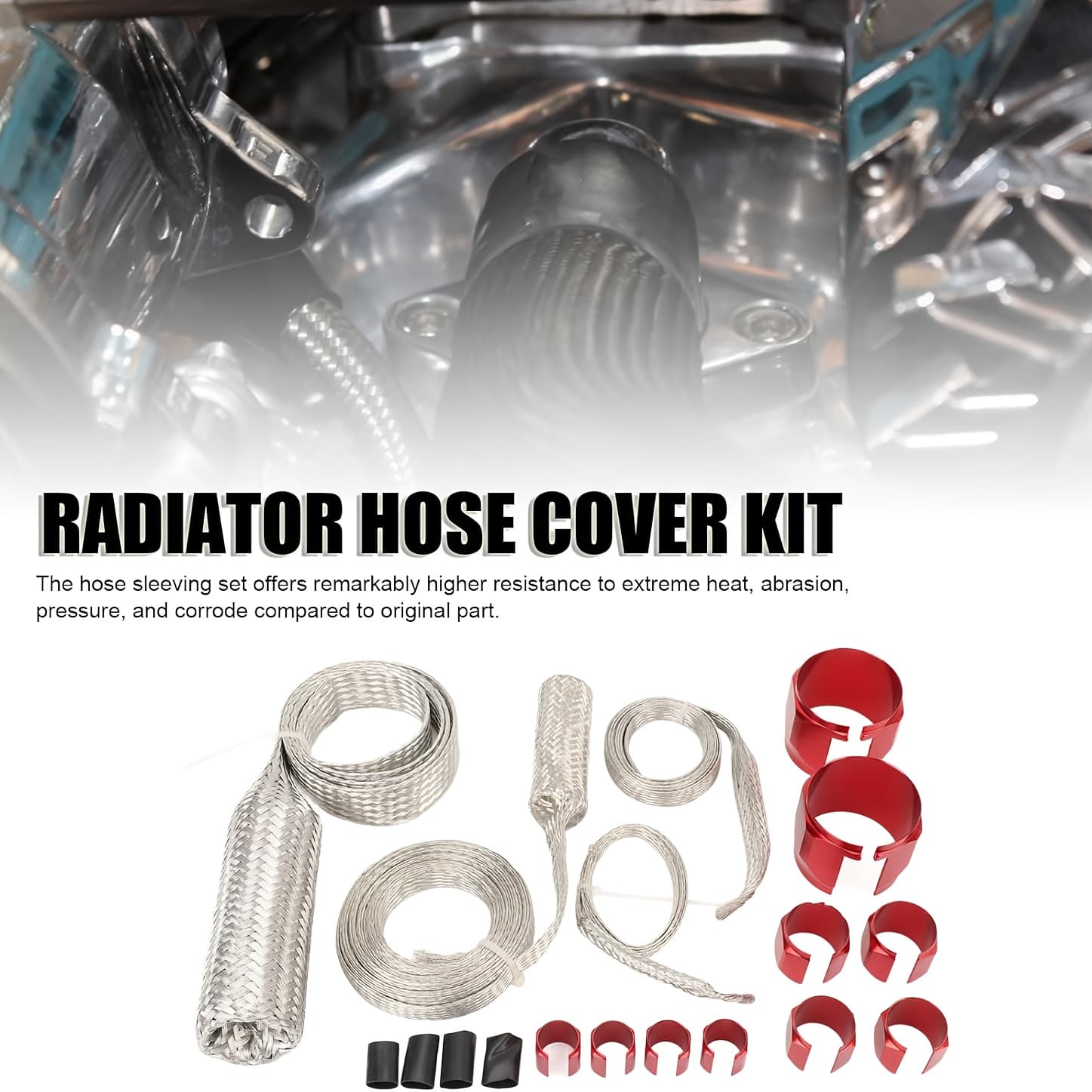 TEMU Universal Radiator Hose Sleeving Steel Braided Hose Cover Kit Engine Dress Up Kit Stainless Steel Radiator/vacuum/fuel/ Hose