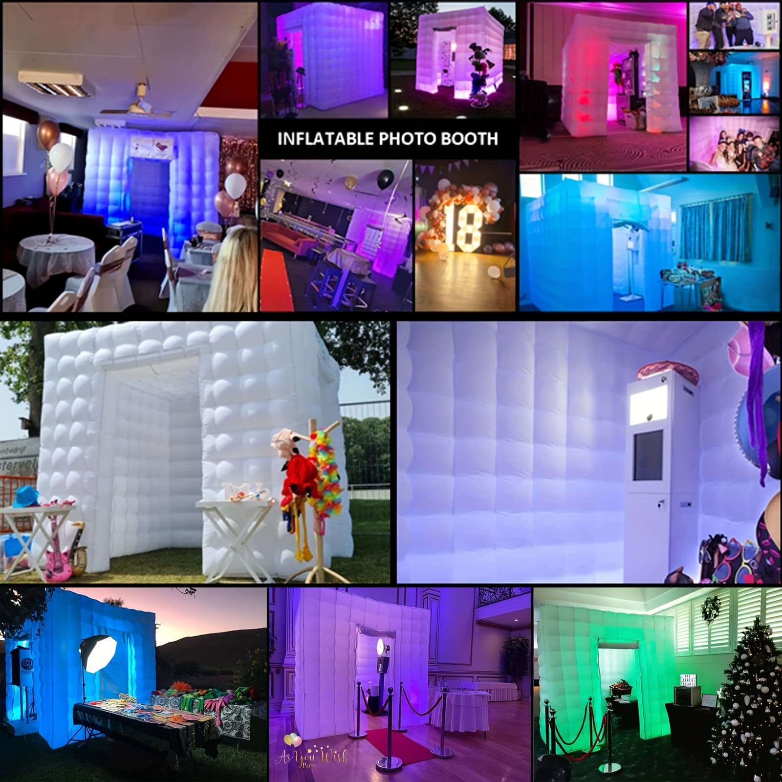 TEMU Inflatable Photo Booth Enclosure, 8.2 X 8.2ft Portable 16 Colors Led Dimmable Shooting Photobooth Tent Kit With 2 Doors And Inner Air Blower, Remote Controller, Carry Bag