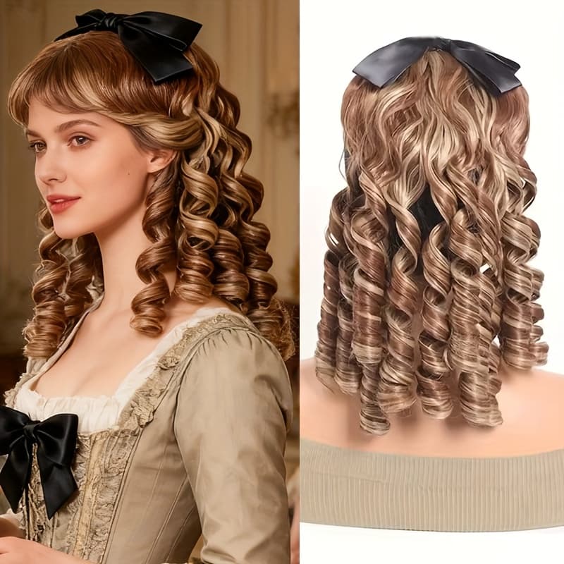 TEMU 12 Inch Curly Lolita Ponytail Natural-looking Clip-in Style Roman Curly Bow Ponytail Heat Synthetic Princess Curly Hair Clips For Parties Anime Cosplay