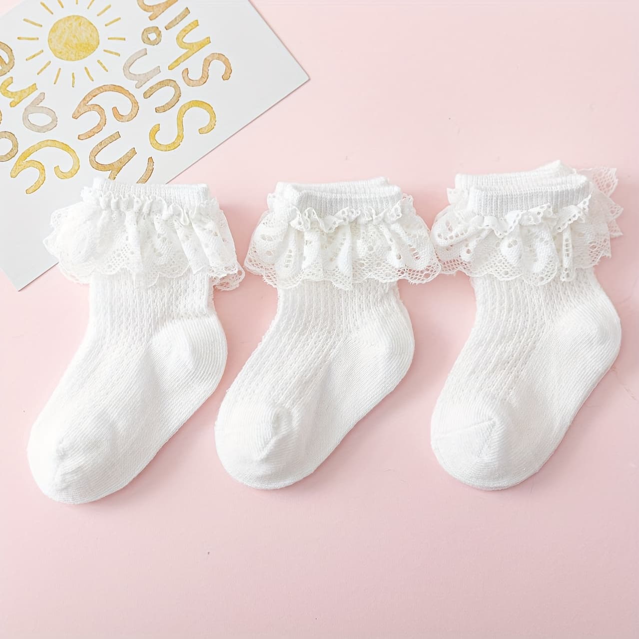 TEMU 3 Pairs Of Lace Short Socks For Girls, Breathable Mesh,