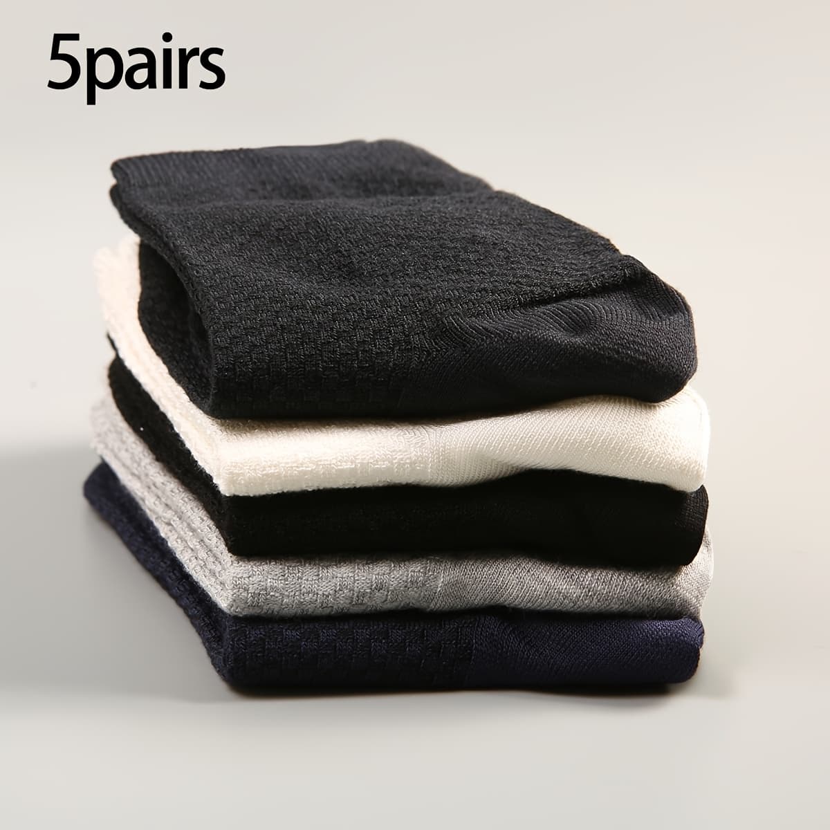 TEMU 5 Pairs Of Men's Random Color Checkered Bamboo Fiber Business Odor Proof Solid Color Comfortable And Breathable Midsole Socks, Suitable For Business Leisure And Versatile Daily Suits.