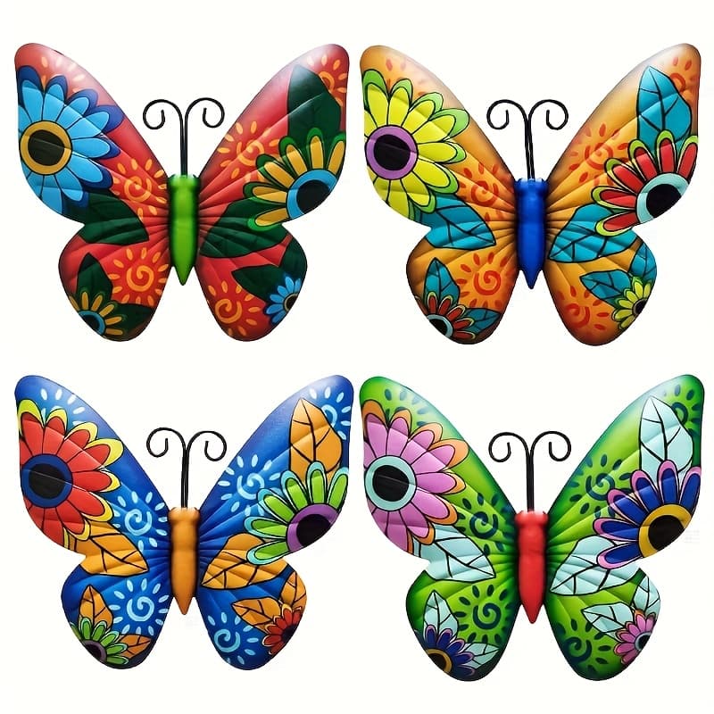 TEMU 4pcs Metal Outdoor Wall Art Garden Decor For Outside, Colorful Wall Sculpture Patio Decor Lawn Ornaments Decorations For Kitchen, Bathroom, Living Room Decor, Home Decor