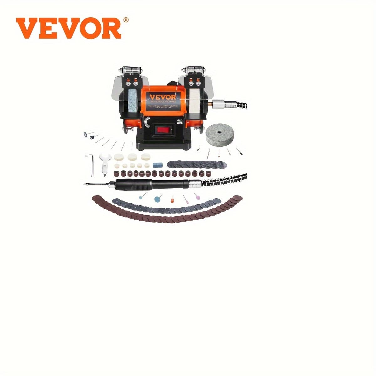 TEMU Vevor Bench Polisher & Buffing Machine For Metal/jewelry/wood - With Wool & Abrasive Wheels, 100 Tools, 3590rpm