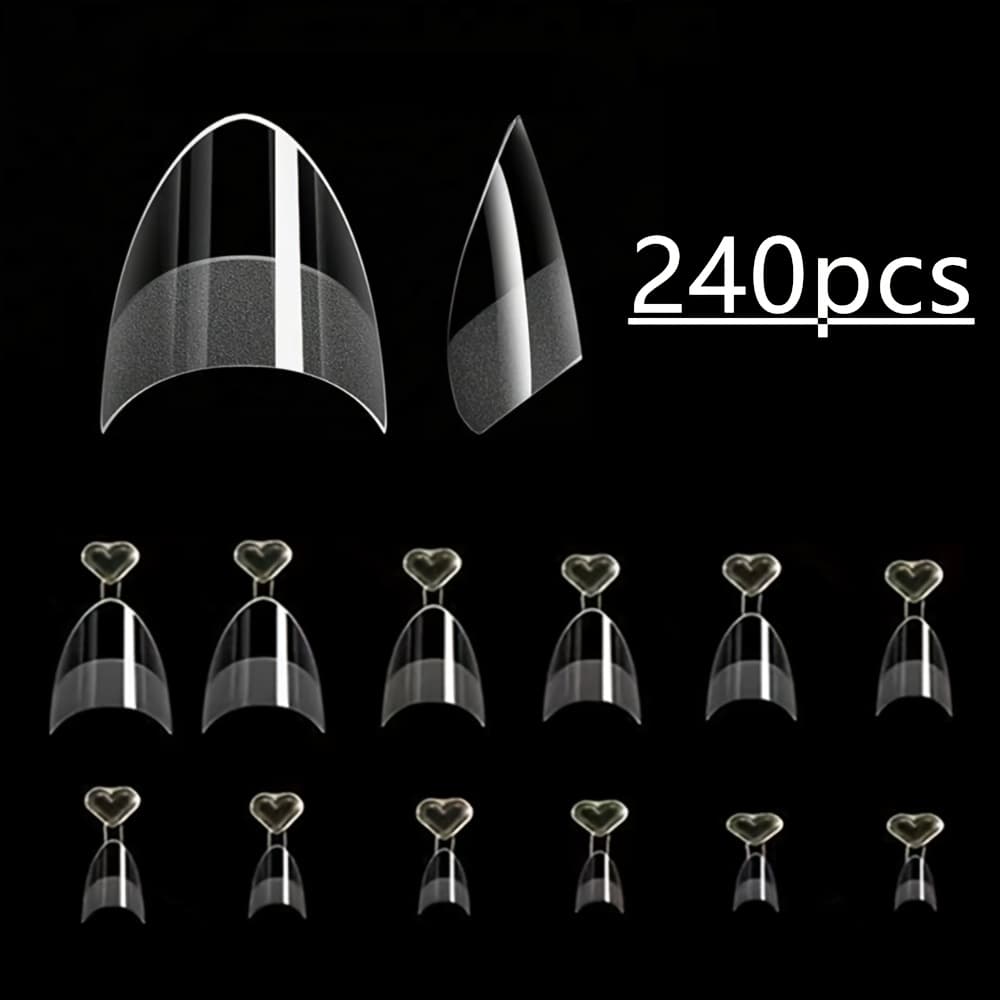 TEMU 120/240pcs Semi-frosted Transparent Semi-adhesive Almond Nail Art Stickers, Auxiliary Heart Handle Semi-coverage French Pointed Nail Extension Wear Nail