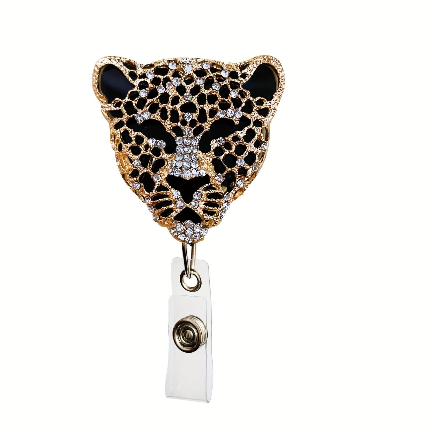 TEMU 2d Cute Leopard Head Retractable , Rotating Alligator Card Lanyard, 360° Rotating Metal Clip Badge Clip Chest Card Holder Retractable