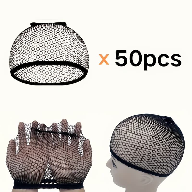 TEMU Set Of 50 Black Mesh Wig Caps Designed For Long Hair, Featuring A Non-slip Design, Suitable For Men And Women