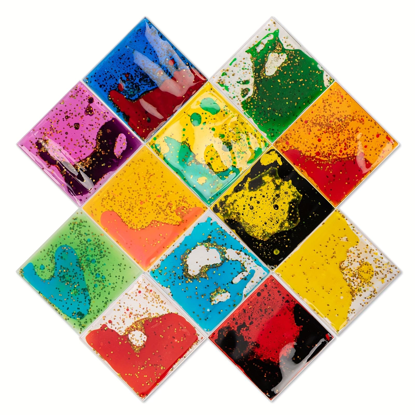 TEMU 12pcs Square Tiles - Interactive Soft Gel Liquid Play Mats For Home, 6"x6"