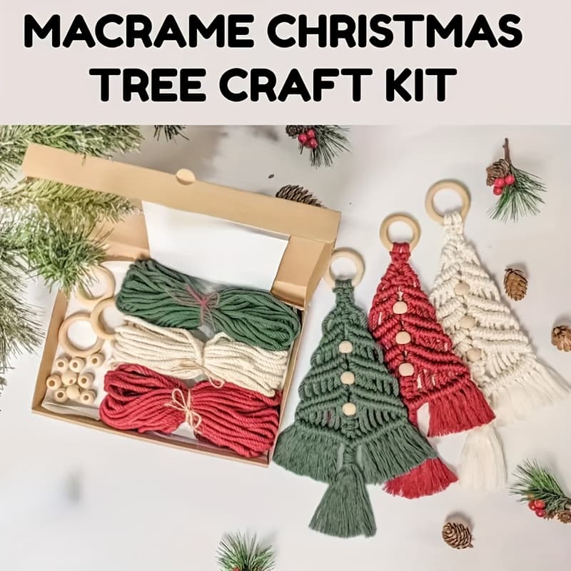 TEMU Set Of 3 Handmade Cotton Rope Woven Christmas Tree Craft Kit, Decorations And Stylish Gifts For