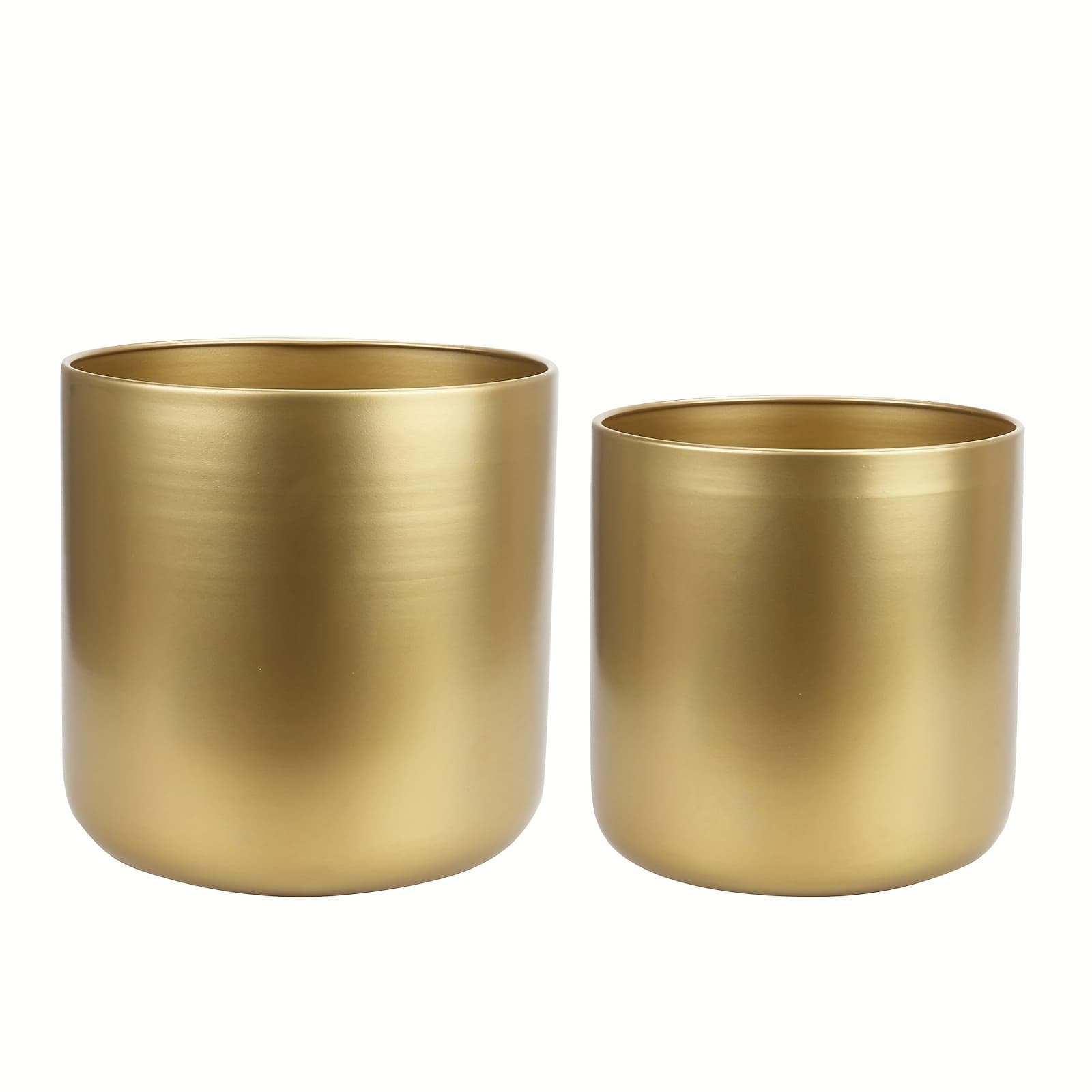 TEMU 2 Modern Metal Planters With Golden Finish - Indoor And Outdoor Round Planters For Living Rooms, Kitchens, Offices, Gardens And - Weathering Design