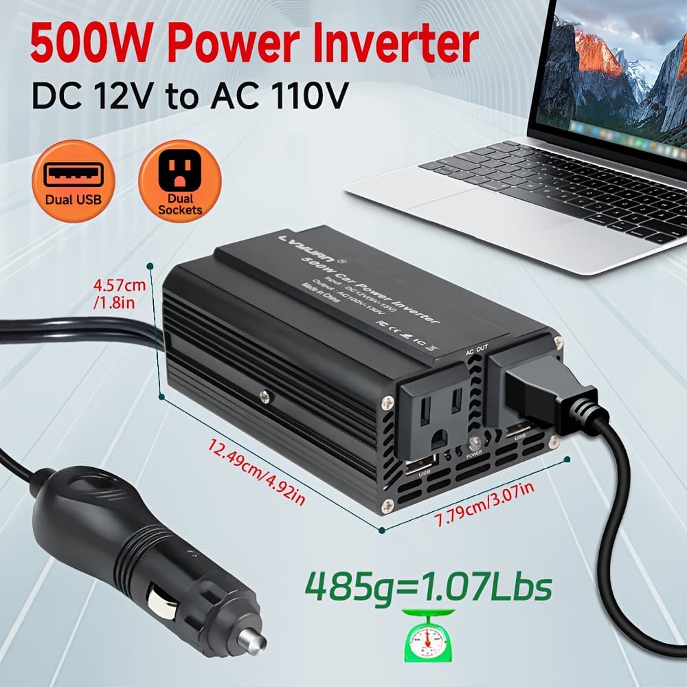 TEMU Lvyuan 500w/2500 Watt/5000w() Power Inverter With Led 12v To 110v/120v Ac 60hz Inverter Car Power Inverter With 3 Ac Outlets & Dual Usb Ports For Boat Vehicle Rv Truck Camping