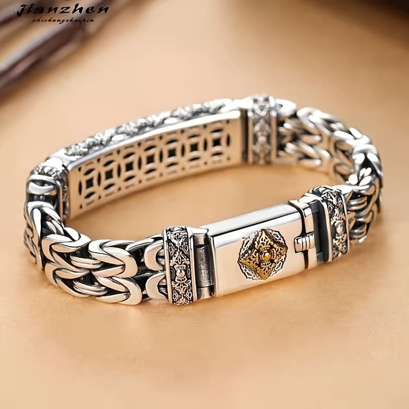 TEMU Men' Steel Bracelet - Hip-hop Style Handcrafted Jewelry With Celtic Knotwork & 201 Stainless , Non-magnetic For Casual & Formal Wear