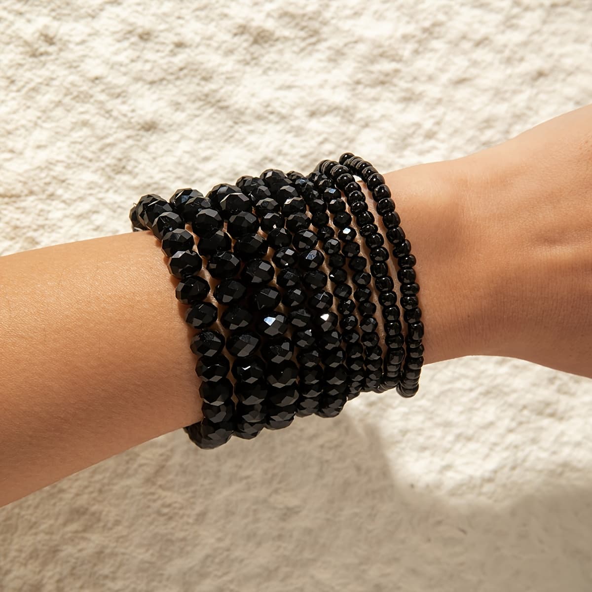 TEMU 9pcs Set Of Fashionable Individual Bead Imitation Crystal Bead Bracelet Set Suitable For Women's Ball Party Gathering Gift