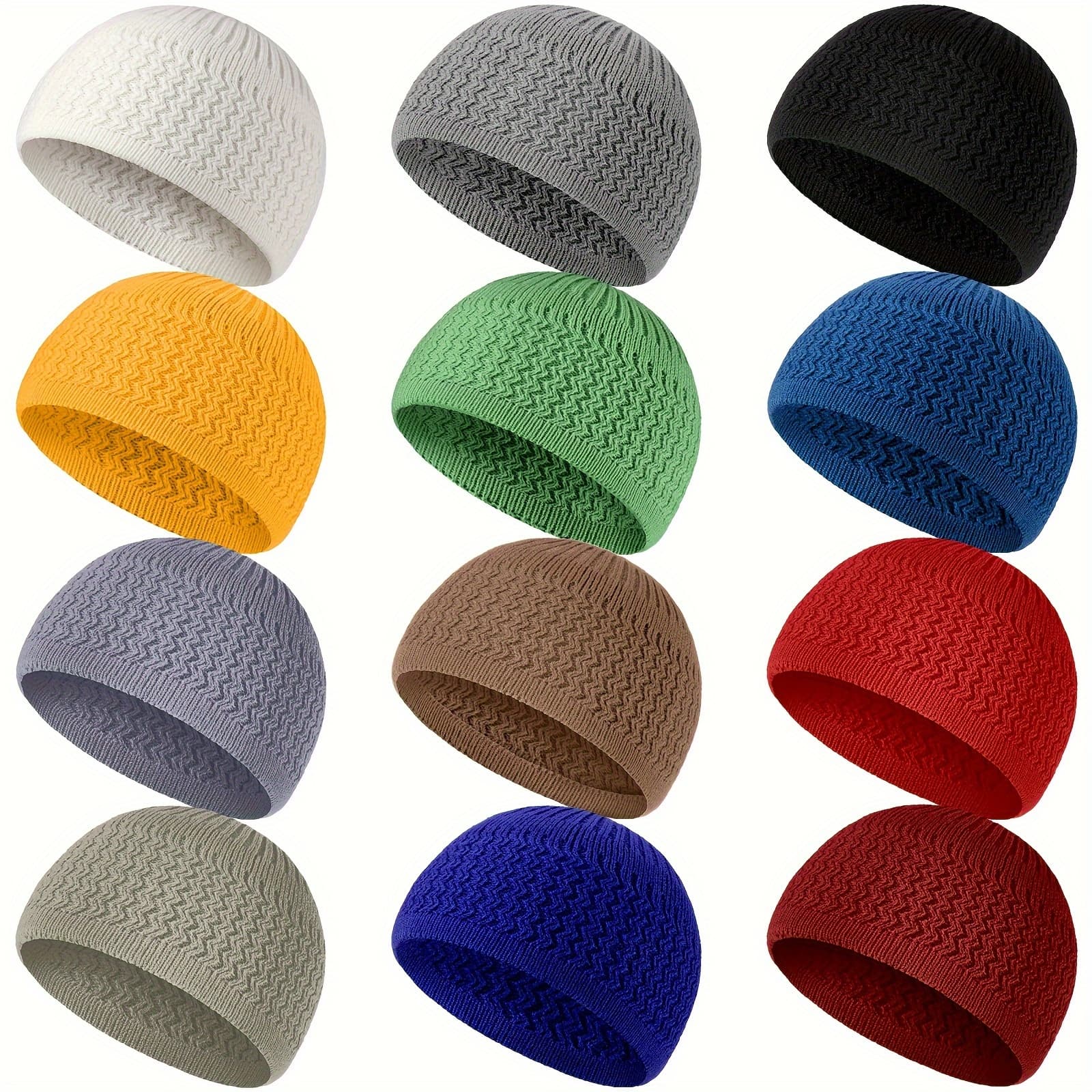 TEMU 12pcs Knit Kufi Hats Kufi Beanie Hat Skull Caps For Men Women Liner Breathable Ramadan Crochet (dark Color)