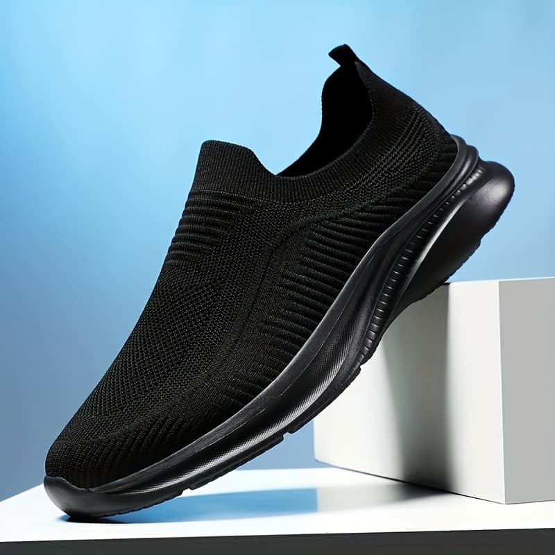 TEMU Men's Lightweight Breathable Slip-on Sneakers - Thin Mesh Sneakers With Eva Cushioning, Low-top Casual Streetwear Design For Running, Gym & Outdoor (black, ), Durable Traction Sole