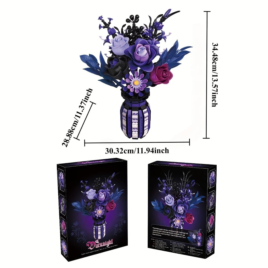 TEMU 1218pcs Gothic Flower Bouquet Building - Diy Artificial Vase & Flower Arrangement Kit With Multicolor Suitable For Home Office Decor, Birthday Gift For Women,,, Gothic Table Centerpiece