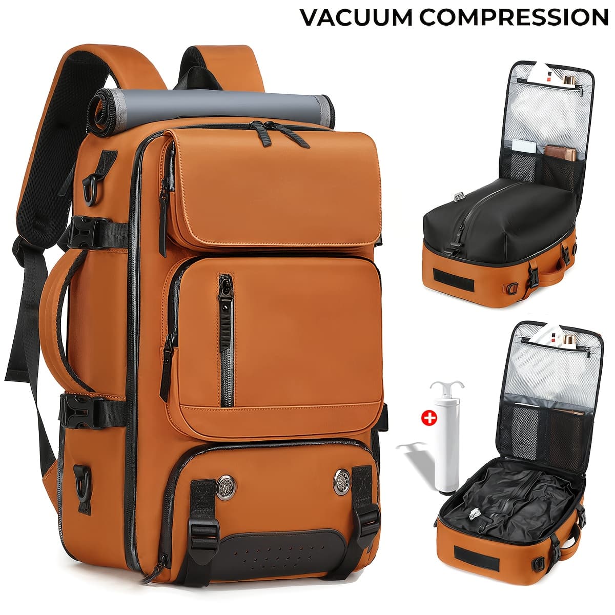 TEMU Business Men's Vacuum Compression Backpack | Multi-functional Shoulder/handbag, Laptop Compartment, Includes Pump, Ideal For Camping, Hiking, Daily , Foldable, Lightweight, Peacock