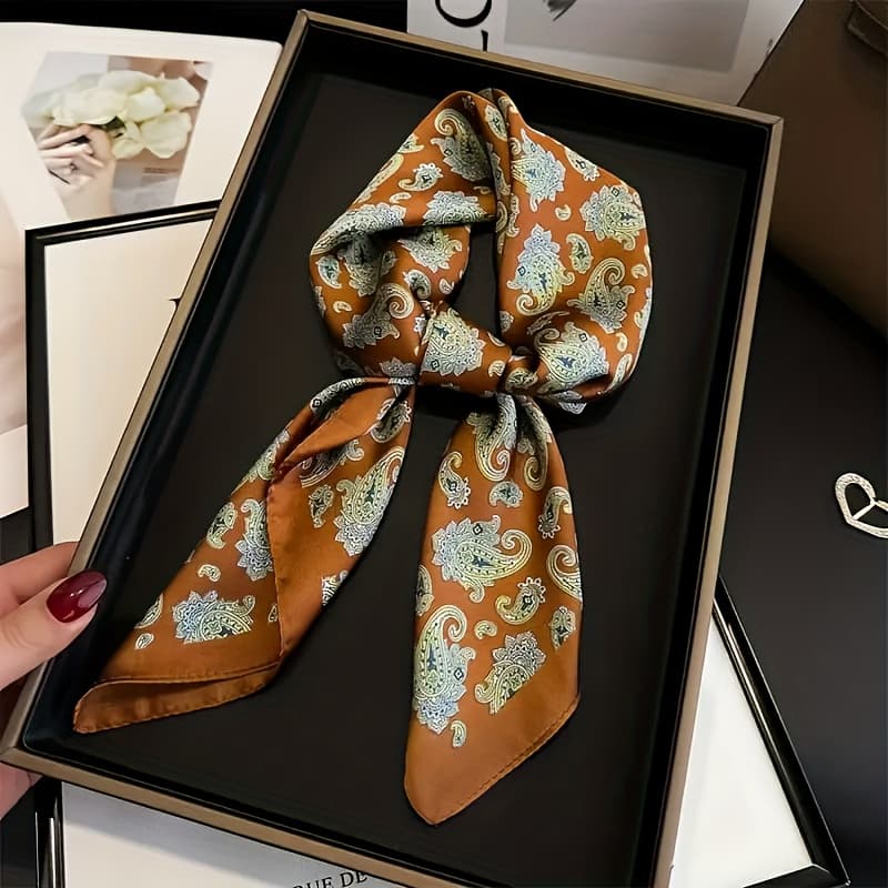 TEMU Women's Vintage Paisley Floral Print - Polyester-like Scarf - Lightweight Windproof Headscarf For Hair, Neck, And Face - , Multi-functional Fashion Accessory