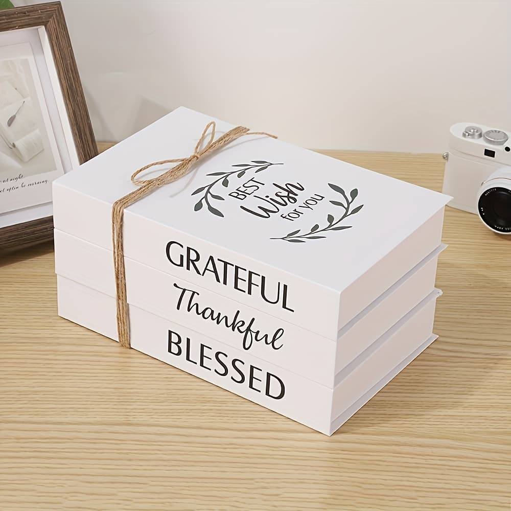 TEMU Three-piece Set Easy And Fake Book Ornaments White Hemp Rope Coffee Table Decorative Book Simulation Book
