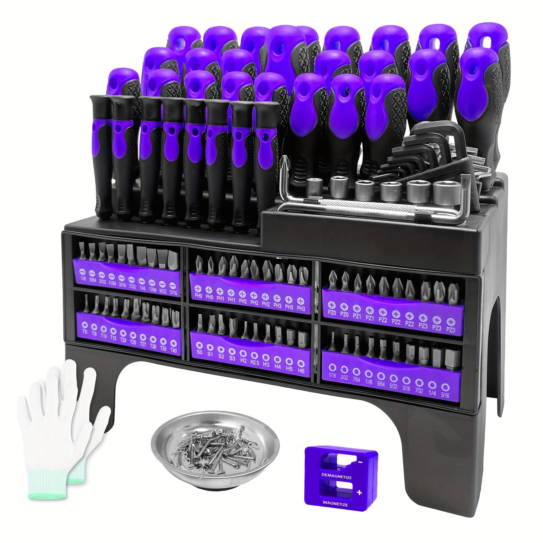 TEMU 118pcs Magnetic Screwdriver Set With Plastic Rack And Magnetic Tool Bowl, Chrome Vanadium Steel, For Electronics And Precision Work, Non-slip Rubber Handles, Durable Metal Construction.（purple)