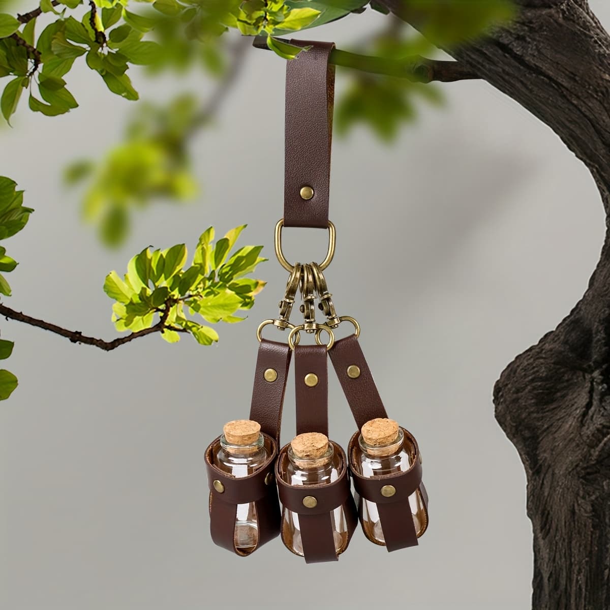 TEMU 1 Set Of Witch Potion Glass Bottle With Cork Stopper And Pu Leather Strap, Suitable For , Cosplay Prop In Brown - Medieval