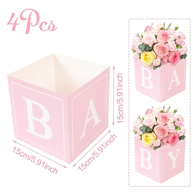 TEMU 4pcs, Pink Flower Box, Flower Cardboard Box, Gender Reveal Pink Box, Happy Birthday Party Table Ornament, Shower Party Table Center Decor, Arrangement Decoration