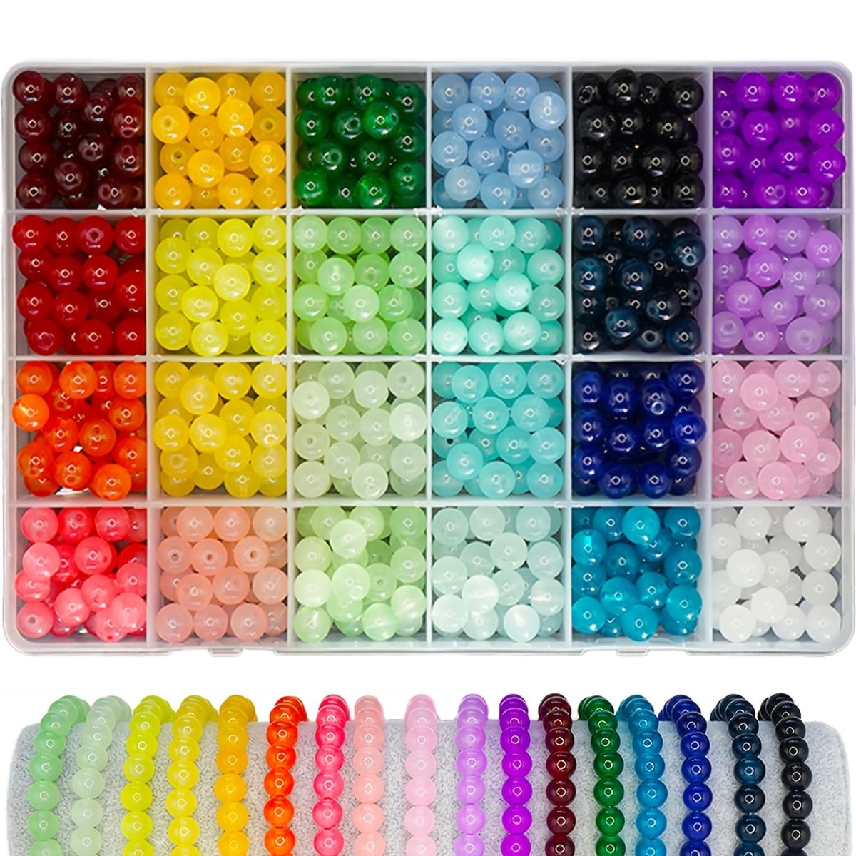 TEMU Beading Kits-600+/1200+pcs 8mm Glass Beads For24colours Jewelry Making, 56 Colors Beads Bracelets Making Kit, 2 Box Round Beads Suitable For Beginners