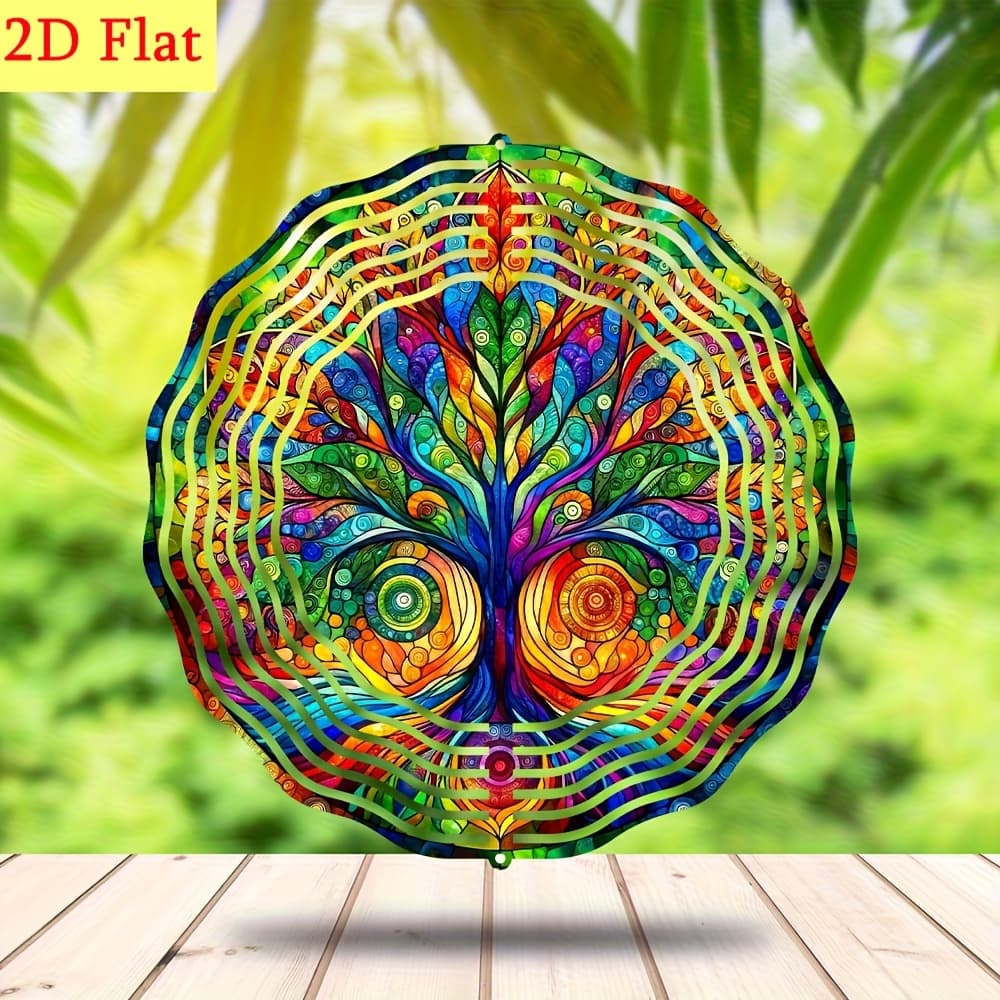 TEMU 2d Flat, Metal Tree Life Wind Spinner Wind Chime 10inches - Indoor Outdoor Garden Decor For Yard & Patio, Perfect Gift For All - Garden Yard Patio Decoration Sculpture For Multiple Holidays