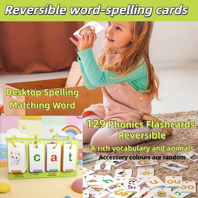 TEMU 129pcs Word Spelling Game Card Set, Desktop Spelling Flash Cards, Classroom Word Spelling Tool, Home Education Phonics Learning Tool, School Supplies, Birthday Gift. Accessory Colors Are Random