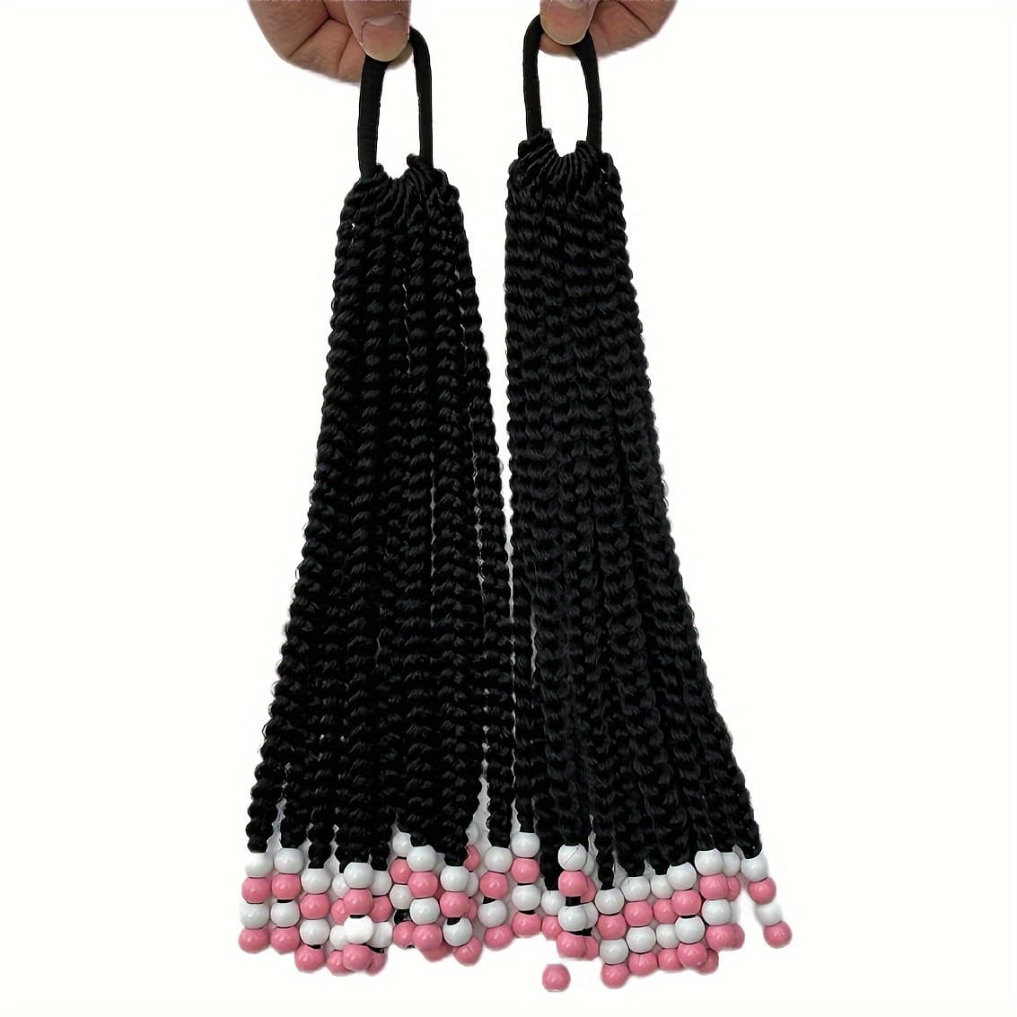 TEMU 2pcs 10inch Adorable Braided Ponytail With Hair Beads Box Braid Crochet Locs Hair Extensions Detachable Synthetic Curly Hairpieces For Leisure Party Supplies, Cosplay Photo Props