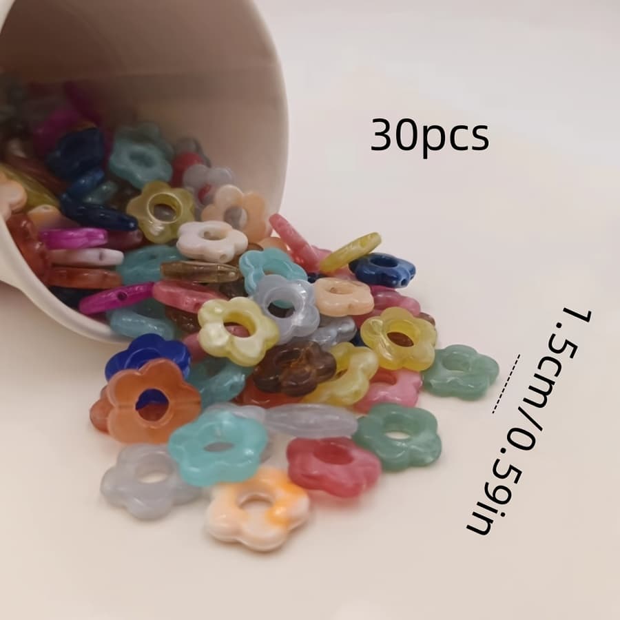 TEMU 15 X 15mm Mixed Color Acrylic Dual-tone 5-petal Flat Flower Hole Diameter 2mm For Necklace Phone Jewelry Additions Making Loose Beads 30pcs/60pcs