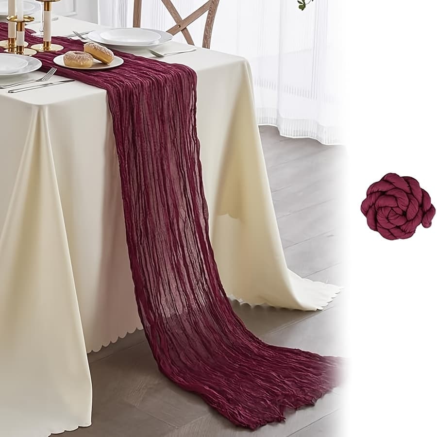 TEMU A Single Burgundy Solid Color Easy Twisted Table Runner, Suitable For Occasions Such As Home And Wedding Dinner Decorations, Bohemian Style Tabletop Decor, Reusable
