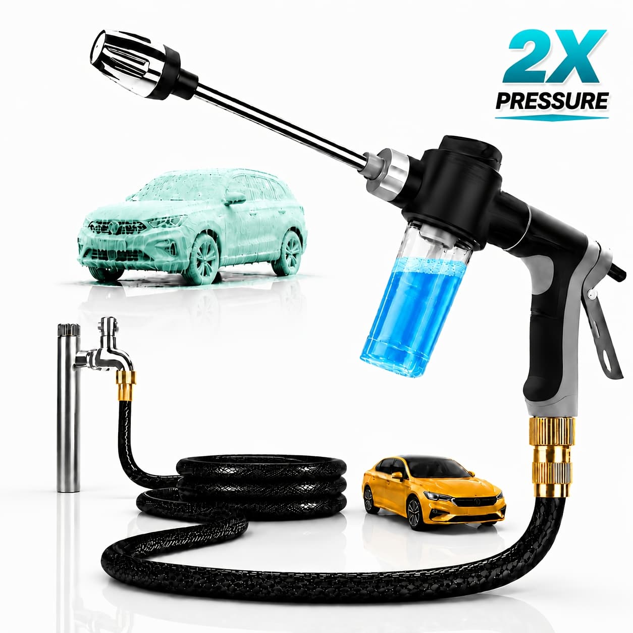 TEMU Final English :3pcs Long Spray Gun Set With Foam Bottle & Car Wash Towel, Adjustable Nozzle, Detachable Foam Bottle, Easy To Car Washing, Yard Cleaning & Garden Watering