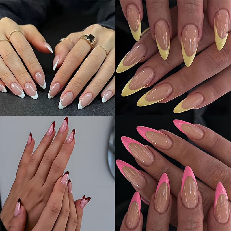 TEMU 96pcs Medium Almond Shape Press On Nails Multicolor Combination Set European Style Suitable For Women And To Wear At Parties And