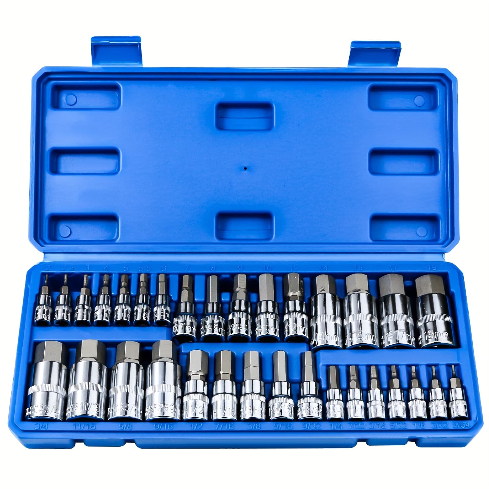TEMU Hex Bit Socket Set 32pcs, 1/4", 3/8", & 1/2" Drives Allen Socket Set Sae And Metric Size, Master Allen Head Hex Key Socket Set Made Of S2 Steel, Storage Case