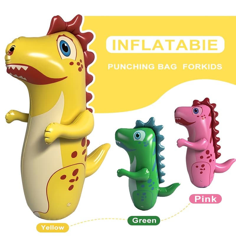 TEMU 1pc Dinosaur Inflatable Bag For -durable Pvc, Outdoor Exercise And Fun, Suitable For 3, Yellow, Green, Rose Red , Dinosaur Toy