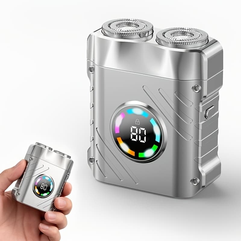 TEMU Mini Electric Razor, Magnetic Dual-blade Men's Shaving Device, Rotating Shaver With Display And Effects, Featuring An Anti-accidental-touch Lock Function