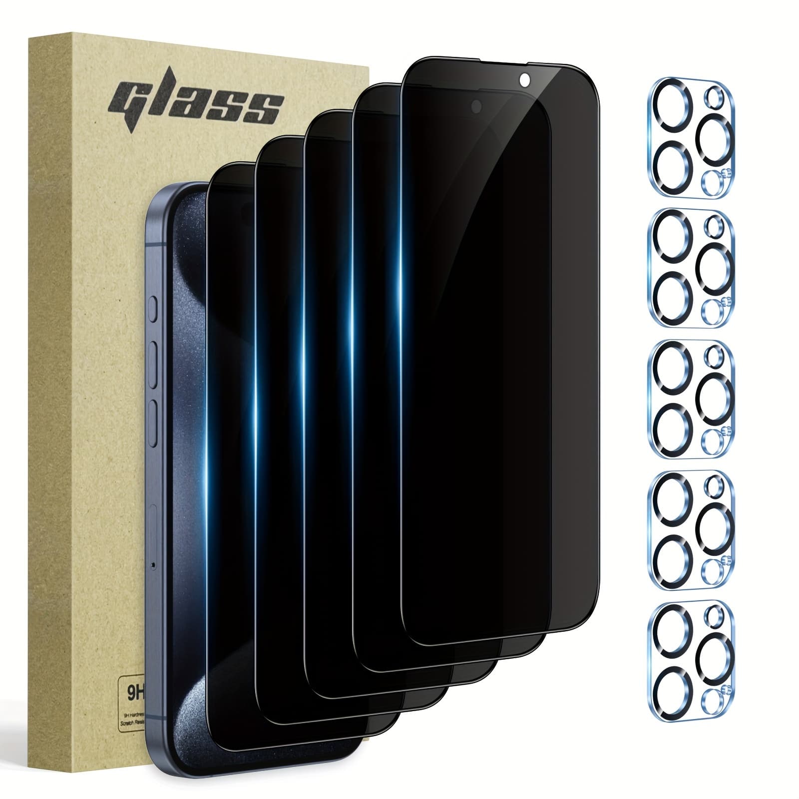 TEMU [10pcs][5+5 Pack]for Iphone 17/11/12/13/14/15/16 Pro Max, Plus/air/ Models, Privacy Screen Protector With Camera Lens Protector Full Coverage Anti-spy Tempered Glass Film 9h Hardness Upgrade