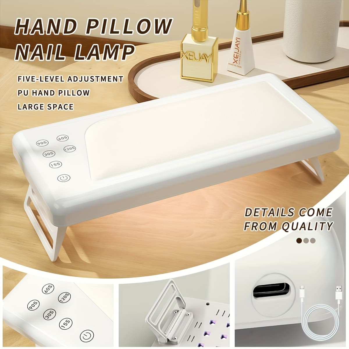 TEMU 1pc Square Led Hand Pillow Nail Lamp Glue Dryer, Dryer Nail Polish Lamp With For Finger Nails, Toe Nails Salon (white)