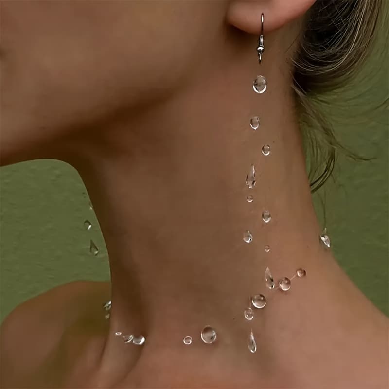 TEMU 3pcs Artificial Crystal Transparent Jewelry Set, 1pair Earrings+1pc Necklace, Unique And Creative Jewelry Set, Artificial Crystal Decoration, Suitable For Women And S To And Attend Parties,
