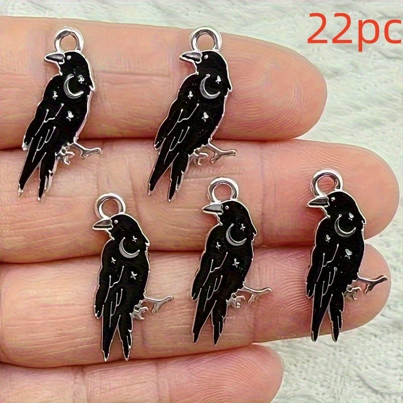 TEMU 22pcs Gothic Moon Crow Enamel Charms- Alloy Pendants For Making, Ideal For Earrings, Necklaces, Bracelets, Keychains- Unique Gift For , Gothic Jewelry