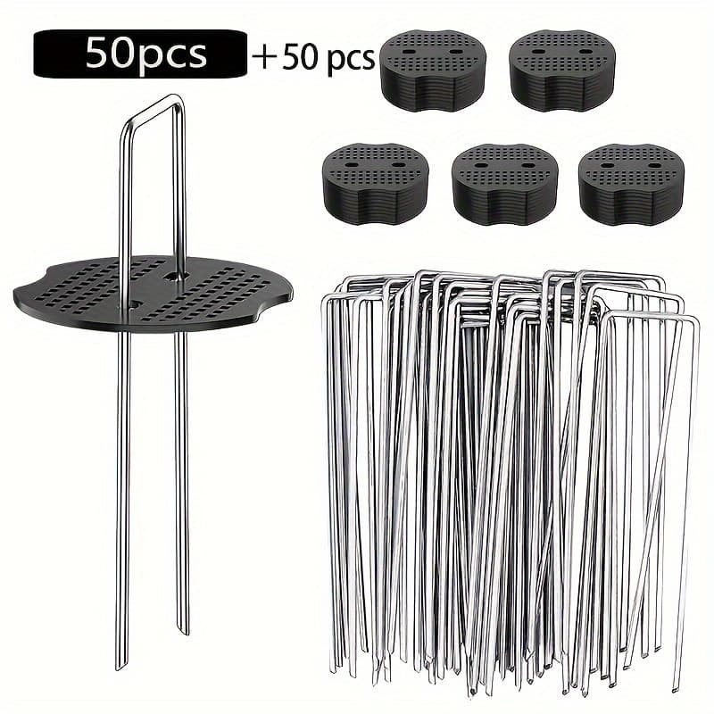 TEMU 100/200pcs Heavy Duty U-shaped Galvanized Iron Tent Stakes With Washers For Outdoor Tents, Gardening Cloth, Landscape Cloth, Barrier Cloth And Galvanized Iron Floor Nails