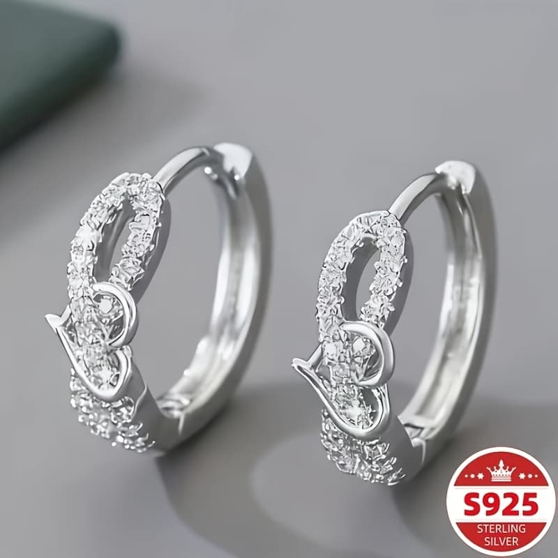 TEMU A Pair Of Exquisite Heart-shaped Silvery Earrings Made Of 925 Pure Silvery, Hypoallergenic, With A Fashionable Bohemian Style. A High-quality Valentine's Day Gift