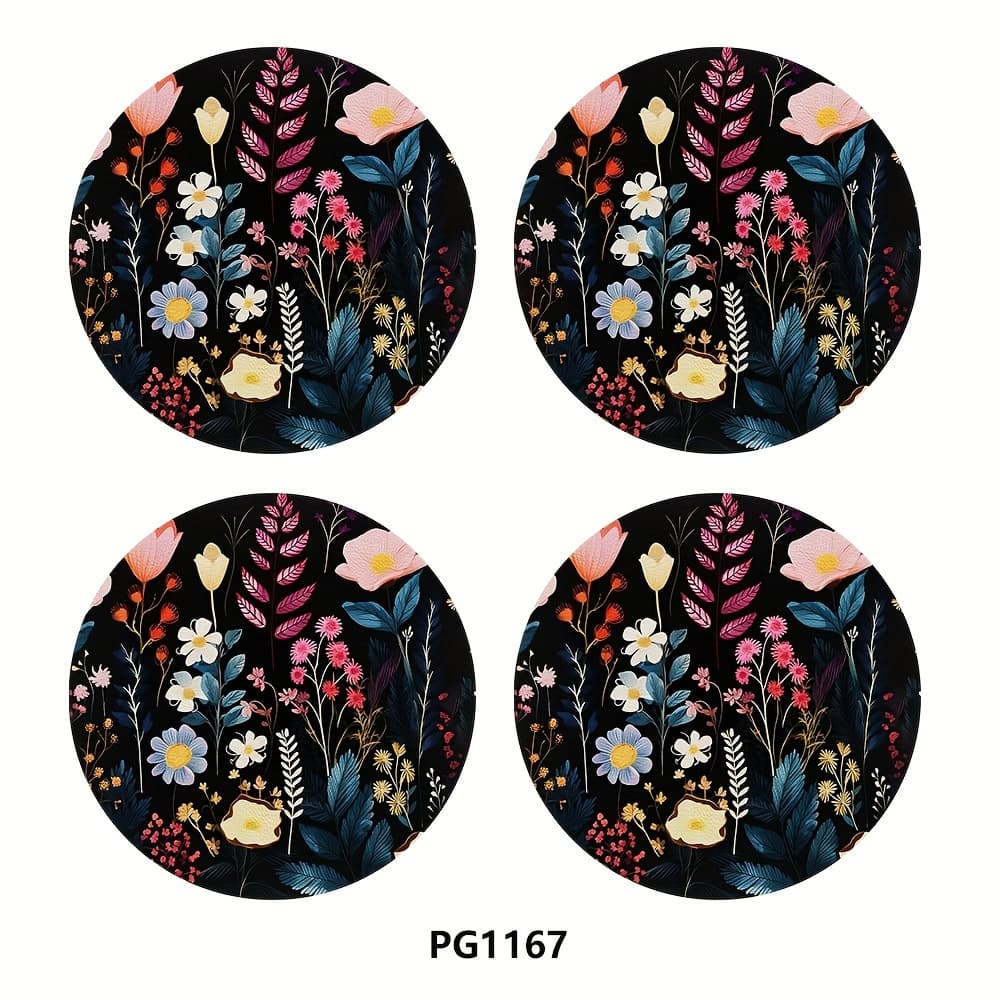 TEMU 4pcs Colorful Flowers And Plants, Pu Leather Car Coasters, 2.75in Women's And Men' Interior Accessories, Car Water Cup Mat Decorations, Birthday Gifts For Relatives , Party Gifts, Flower Coasters