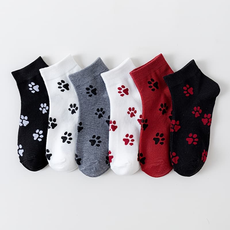 TEMU 6 Pairs Of Women's Socks For Spring And Summer, Featuring Thin Cartoon Dog , Solid Colors, Trendy And Versatile, Perfect For A Cute, Style