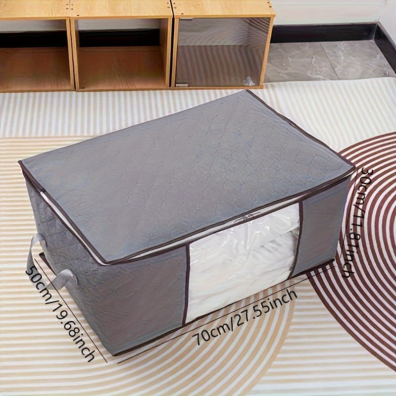 TEMU Large Non-woven Fabric Clothes Storage Organizer Bag With Window & Secure Zipper Closure - Garment Protector For Blankets, Comforters, Seasonal Clothing Storage, Under-bed Storage