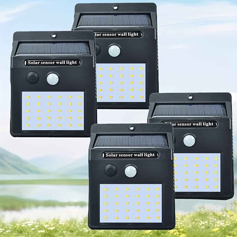 TEMU Solar Outdoor Lights -4pcs Set, With Motion Sensors, Ip44 Waterproof, 3 Lighting , Wireless Solar Wall Lights Suitable For Garden Fences, Courtyard Decks, And Garages