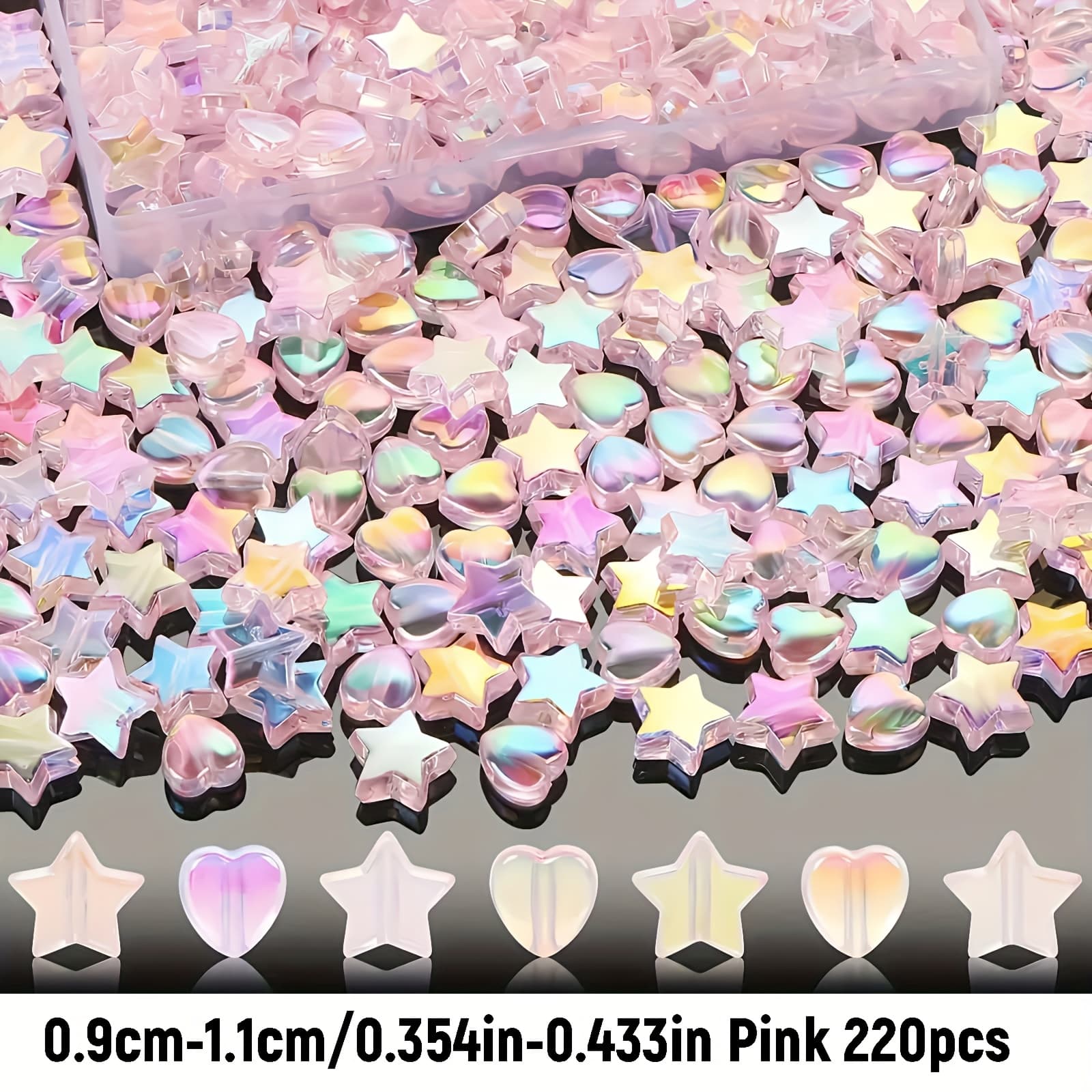 TEMU 220pcs 9mm-11mm Acrylic Beads Assortment - Transparent Ab Plastic Beads For Making, Necklaces, Bracelets, Crafts - Mixed Shapes (hearts, Stars)